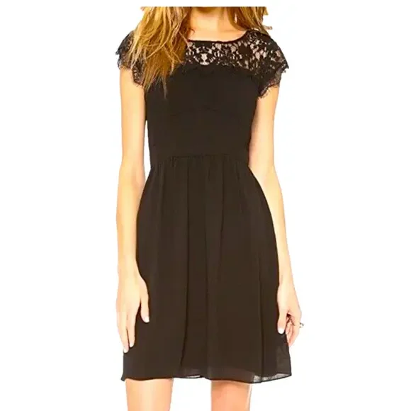 Rebecca Taylor | Dresses | Rebecca Taylor Aline Dress Black Lace Short  Sleeve Size 8 Knee Length Skirt | Poshmark
